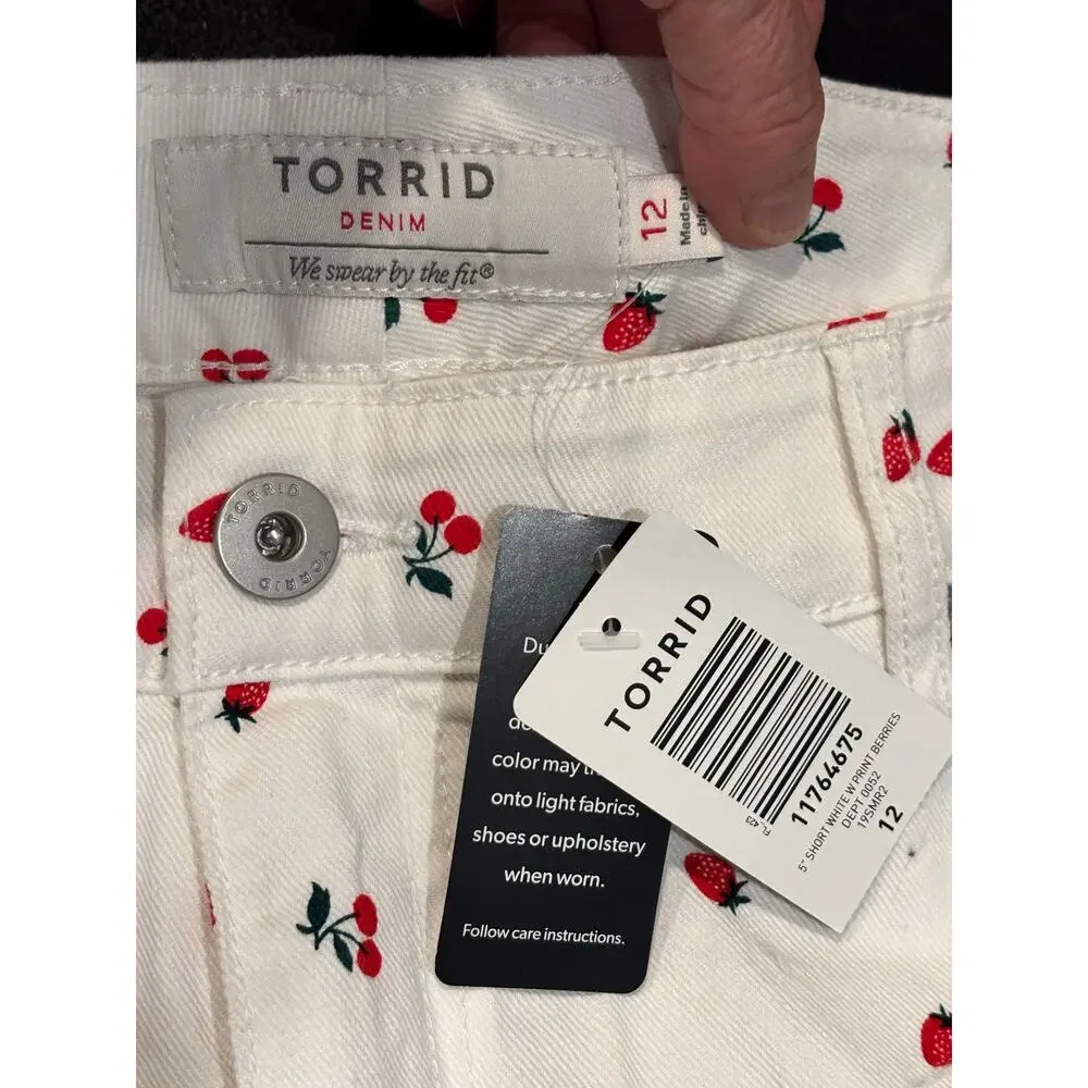 torrid White Cherry-Print Denim Shorts - Picture 3 of 13